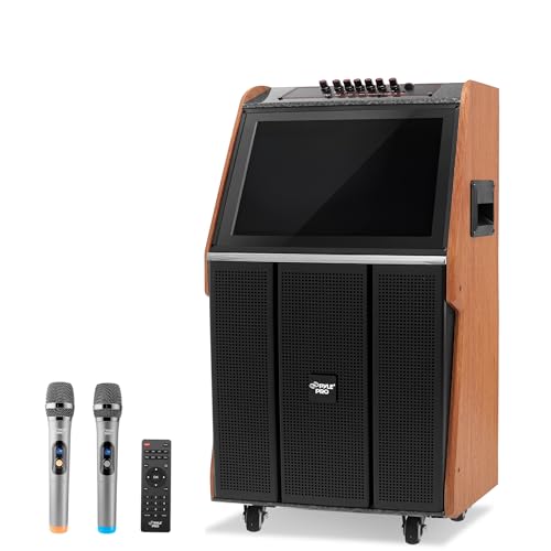 Pyle Portable Karaoke Machine with Wireless Bluetooth Speaker, Touchscreen, Microphone, Wheels & Handle, Supports USB/SD/PC/TV/MP3, Ideal for Parties, Outdoor Events, Home Karaoke & More