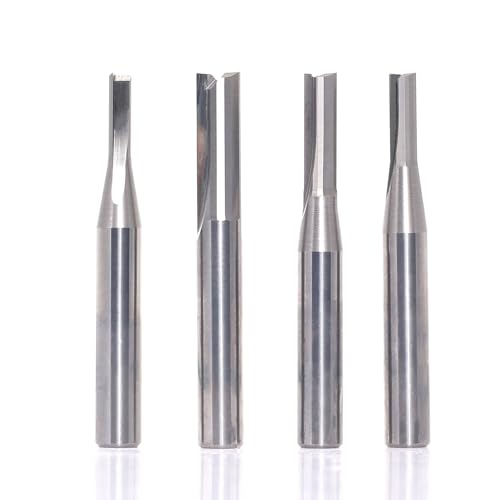 4pcs Straight Router Bits Set 1/4 Shank, Solid Carbide TCT Straight Plunge CNC Router Bit, for Grooving Milling Cutters, by Akylin, Cut Dia 1/8, 3/16, 5/32, 1/4