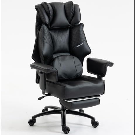 Image of Dowinx Big and Tall Office Chair with Massage Lumbar Support,Computer Gaming Chairs with Footrest (Black,PU Leather)