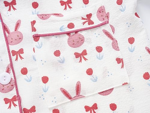 Image of Hupohoi Big Girls Button Down Pajama Set 3pcs Short Sleeve Long Pants with Shorts Crepe Wrinkled Fabric Sleepwear Nighty