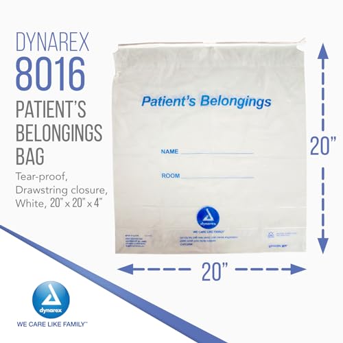 Image of Dynarex 8016 Patient Belonging Bag with Drawstring, 20 inch Length, 20 inch Width, 4 inch Height, White, Pack of 250