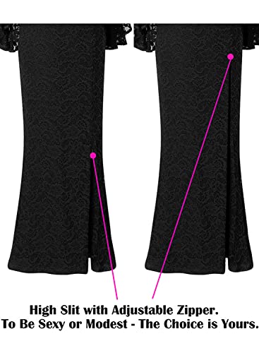 Vfshow Womens Floral Lace Off Shoulder Bell Sleeve Formal Party Maxi Dress 1810 Blk Xl #TOP4