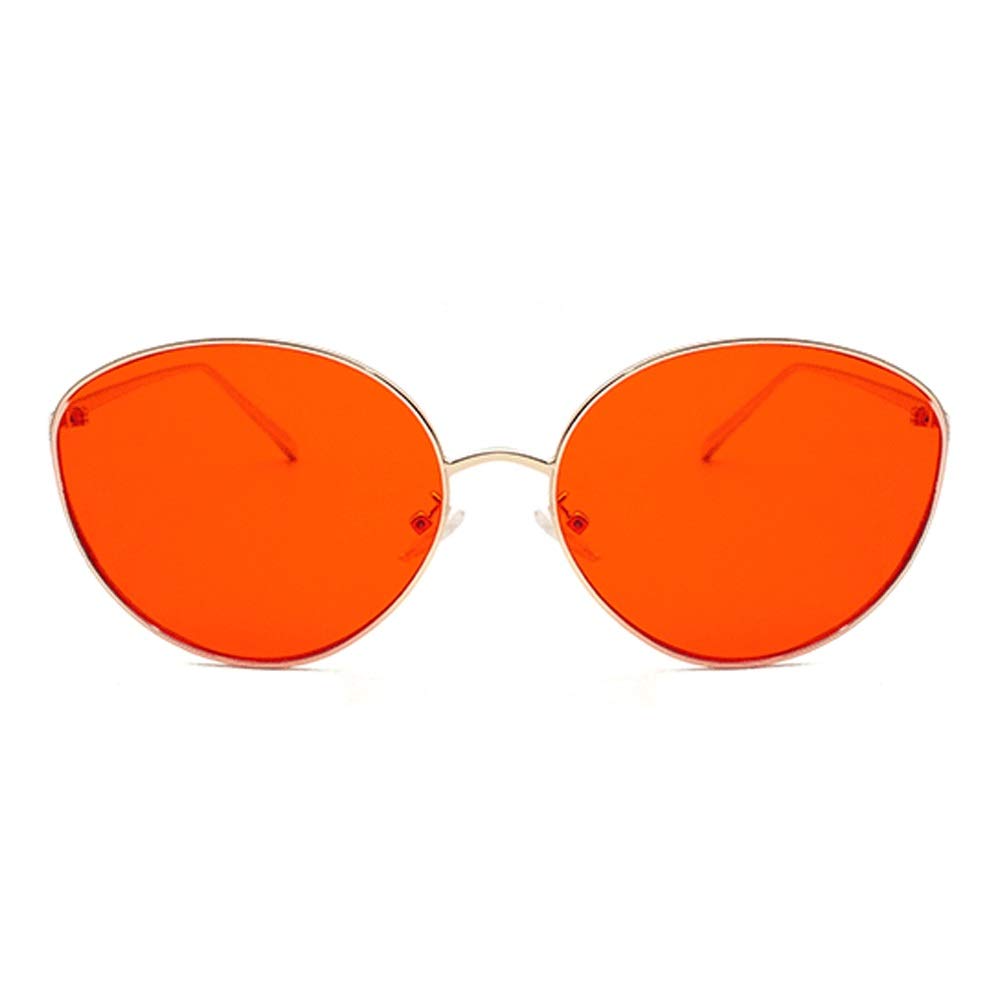 FDCC Mens Metal Sunglasses Oval Large Frame Unisex Uv400 Protection Gold Frame Orange Lenses