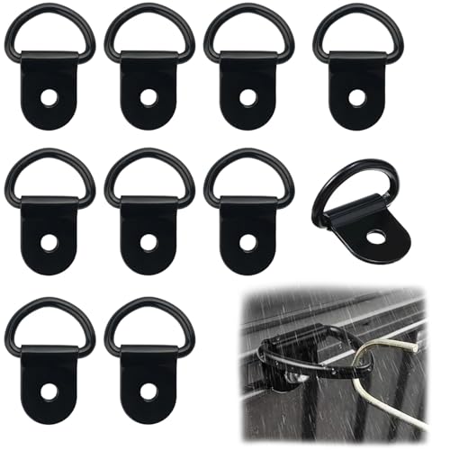 10Pcs Tie Down Anchor,Metal Lashing D Rings Heavy Duty Van Hooks,Load Anchor Trailer for Cargo Safety in Trucks,Camper,Warehouse,Boats,Vans and Trailers,Lightweight Resists Corrosion Durability(Black)