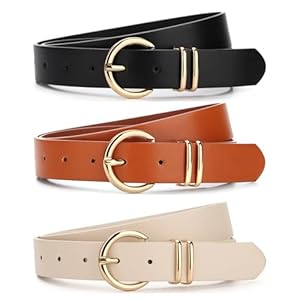 Rrwin 3 Pack Women Business Casual Trendy Belts for Jeans Pants Dressess with Fashion Gold Buckle