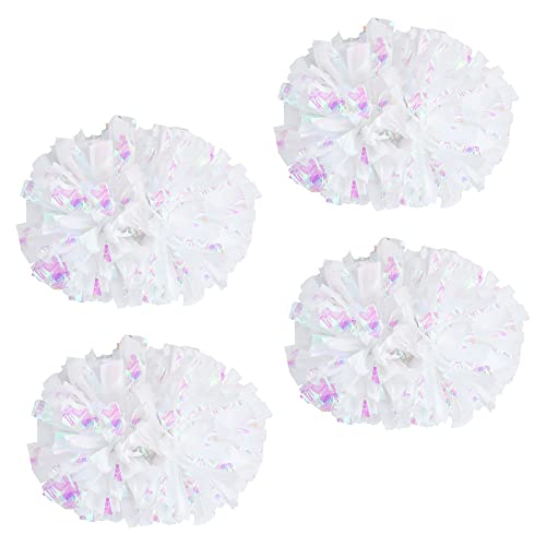 Supkiir 4Pcs Cheerleading Pom Poms for Cheerleader Costume Women, 2 Pair Cheer Pompoms for Boy Girl School Sports Games Team Spirit Cheering Dancing (Holographic White)