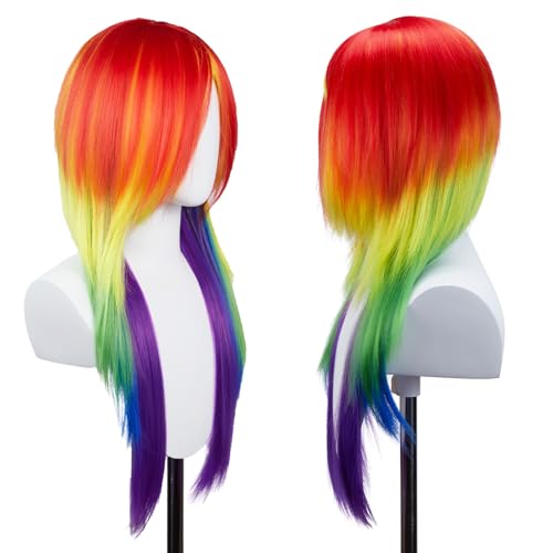 Aqltidiz Rainbow Synthetic Long Straight Colorful Cosplay Wig - Gorgeous Outfit for Anime Costume Party