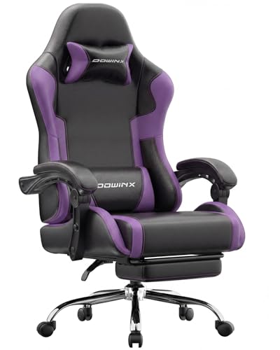 Image of Dowinx Ergonomic Gaming Chair with Footrest & Massage Lumbar, 2D-Linkage Armrests for Computer Chair 330lbs with Headrest Pillow for Office, Home, Streaming and Long Gaming Sessions, Fabric Purple