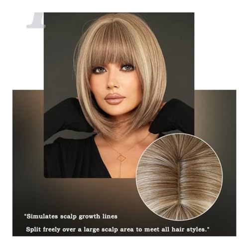 Perruque Bob marron clair en cheveux humains lisses premium - 6