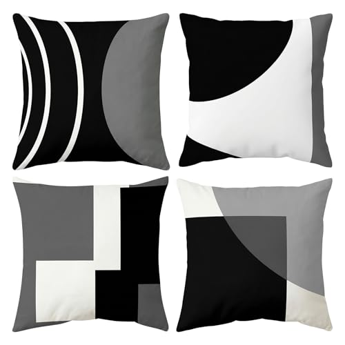 Image of YancLife 4PCS Black White Grey Cushion Covers 45x45cm Geometric Cushion,Abstract Living Room Cushions Covers House Warming Gifts Soft Comfortable for Sofa Couch Bedroom Living Room