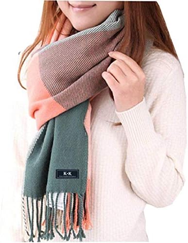 Women Tartan Scarf - Winter Long Scarves Plaid Warm Wraps Wool British Style For Ladies Spinning Tassel Shawl Long Stole