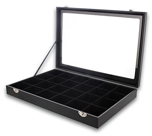 24-Grid Jewelry Display Case – Velvet Jewelry Tray Showcase Storage Organizer Boxes