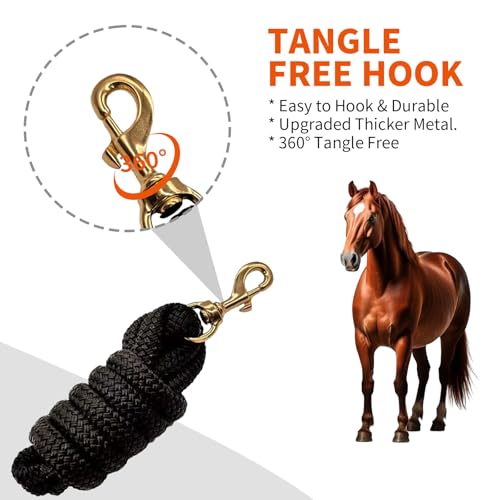 Double Nylon Horse Lead Ropes – 10FT / 15FT Durable Lightweight Lead Ropes for Horses with Snap Hook