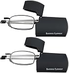 Reading Glasses 2 Pair Black and Gunmetal Readers Compact Folding Unisex Glasses for Reading Case Included