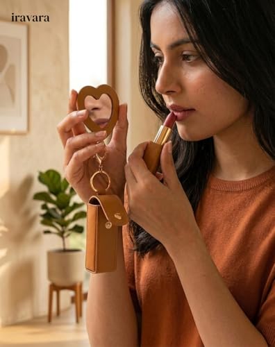 Image of Women Lipstick Holder Bag charm with Mirror| Soft PU Leather Portable Chapstick Holder| Color Sent Randomly| Pack of 1