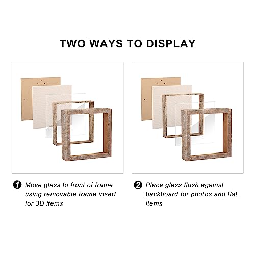Image of Shadow Box Rustic Picture Frame 8x8 Natural Wood Display Case for Memorabilia, Awards, Medals, Photos - Barnwood