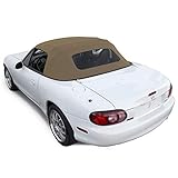 Compatible With Mazda Miata Convertible Top 1990-2005 One-Piece Non-Zippered Heated Glass Window in Cabrio Vinyl (Light Tan)