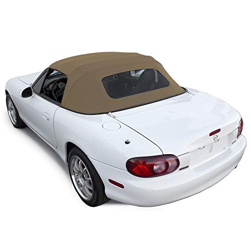 Compatible with Mazda Miata Convertible Top 1990-1997 One-Piece Non-Zippered Heated Glass Window in Cabrio Vinyl (Light Tan)