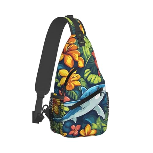 Mochila bandolera ligera para adultos estilo Cute Ocean Shark Flower miniatura 2