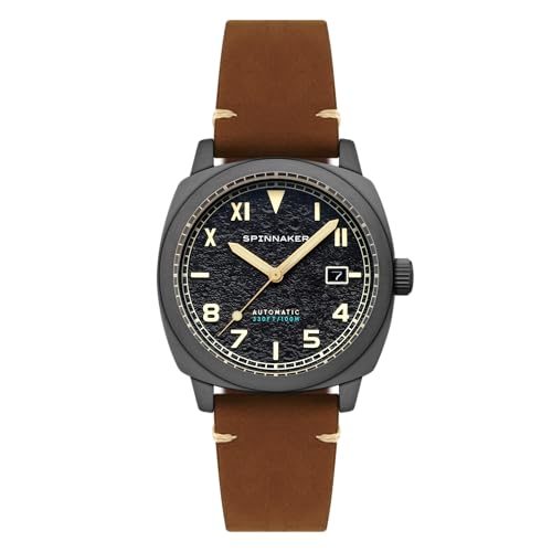 Spinnaker Mens 42mm Hull California Automatic Volcanic Black 3 Hands Watch with Genuine Leather Strap SP-5071-03