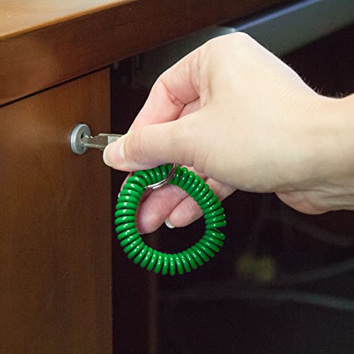 Image of Lucky Line 2 inch Spiral Wrist Coil with Steel Key Ring, Flexible Wrist Band Key Chain Bracelet, Stretches to 12 inch, Green, 1 PK (410401)