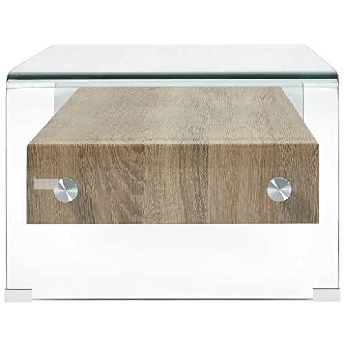 Table basse rectangulaire verre et chêne 98cm avec rangement salon - 5