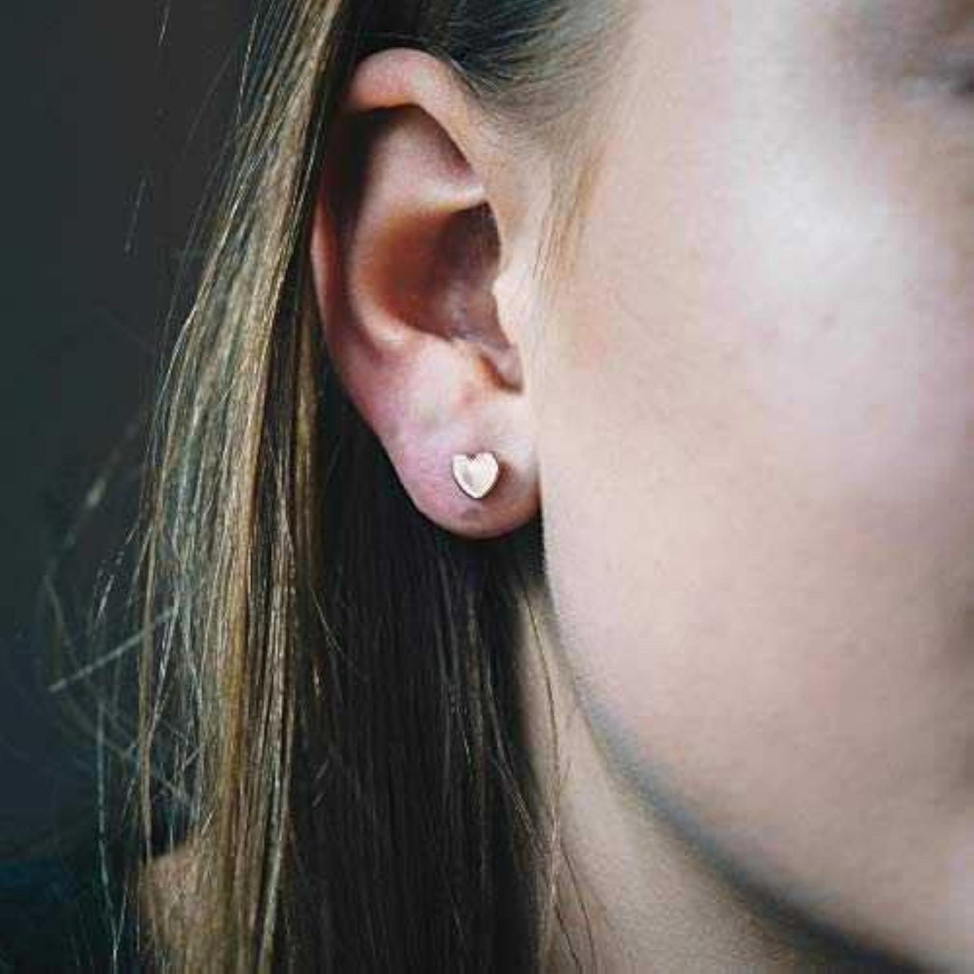 Rose Gold Heart Stud Earrings, Dainty Modern Jewelry