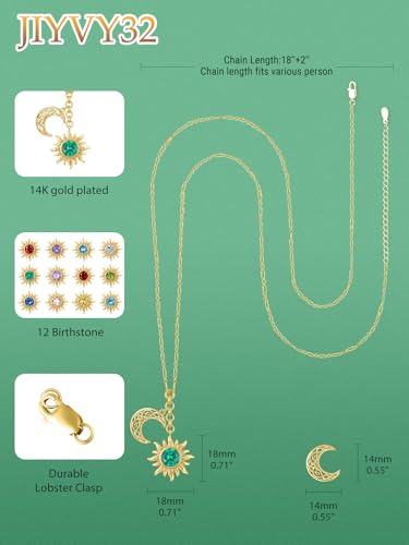 Sun and Moon Necklace for Women, Exquisite Birthstone Pendant Necklace Jewelry Gift Wedding Anniversary, Birthday2