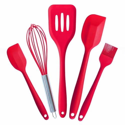 Image of DecorTwist Silicone Spatula Set 5-Piece | Heat Resistant, Non-Stick Cookware Safe Cooking and Baking Turner Spatulas for Cooking, Baking, Mixing Flexible, BPA-Free, Food Grade Kitchen Utensils (Red)