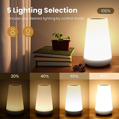 Image of THAUSDAS Night Light, Dimmable Touch Lamp for Bedroom, Portable Table Bedside Lamp, 5 Brightness 13 RGB Colors, Night Lights for Baby Nursery Bathroom