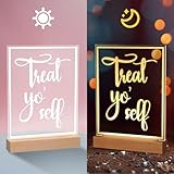 Hoolerry LED Acrylic Bar Table Sign 8' x 10' Neon Acrylic Sign, Snack Candy Bar Sign with Stand Clear Acrylic Sign with White Text for Dessert Flower Bar Decor(Treat Yoself Sign)