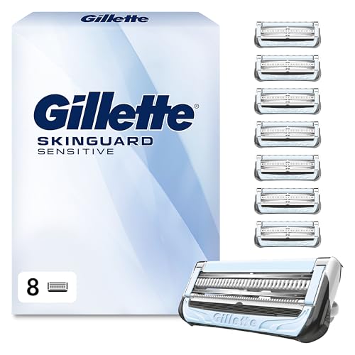 Gillette SkinGuard Sensitive Razor Blades Men Pack of 8 Razor Blade Refills with Precision Trimmer Fits Fusion Handles