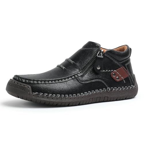 Mens Casual Leather Shoes Comfortable Soft Lightweight Breathable Handmade Slip On Lace-Up Walking Driving Shoes