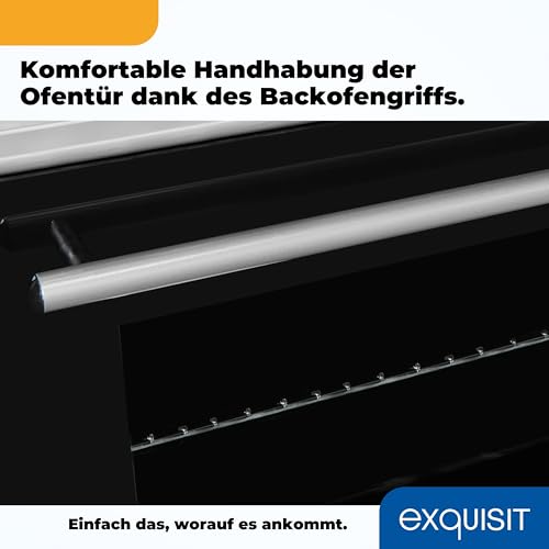 Exquisit Elektro-Standherd ECM 6-4 Inox | Standherd 60cm mit Glaskeramik Kochfeld | Ober- & Unterhitze | Umluft | Elektroherd freistehend 60 cm