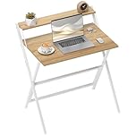 HOMCOM Folding Desk with Monitor Shelf, 81.5 cm Foldable Computer Desk for Small Spaces, Space Saving Writing Table Workstation for Home Office, Study, Easy Assembly, Natural Wood Finish