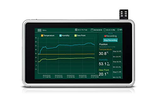 Image of Extech RH550 - Humidity and Temperature Chart Recorder, Datalog Relative Humidity, Temperature, and Calculated Dew Point on Interactive, 7-inch (178 mm) Color Screen | Datalogs RH /temp /dew point, 7in color touchscreen (1024x600), 16GB memory, 20000 points CSV, USB, probe on 2m cable