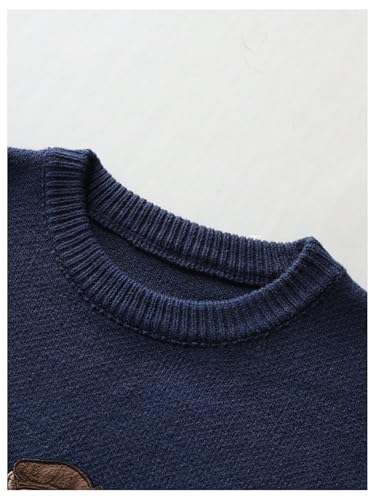 Men's Bear Embroidered Fall Sweater Casual Long Sleeve Crew Neck Pullover Sweaters3