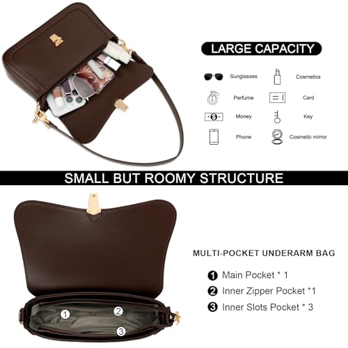 Image of KKXIU Small Shoulder Bag for Women Cute Hobo Handbags Mini Clutch Purses | Classic Trendy Retro Underarm Crossbody Bag with Detachable Straps, Zipper Closure