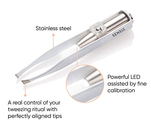 Sensica LUMI TWEEZER S – Precision Slant Tip With Led Light For Women And Men - Finest Point Grip For Professional Results - Great For Eyebrows, Nose, Lip, Clear Light Stainless Steel Hair Remover thumb #5