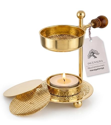 Incensera Räucherstövchen mit Sieb - Gold Weihrauchbrenner für...