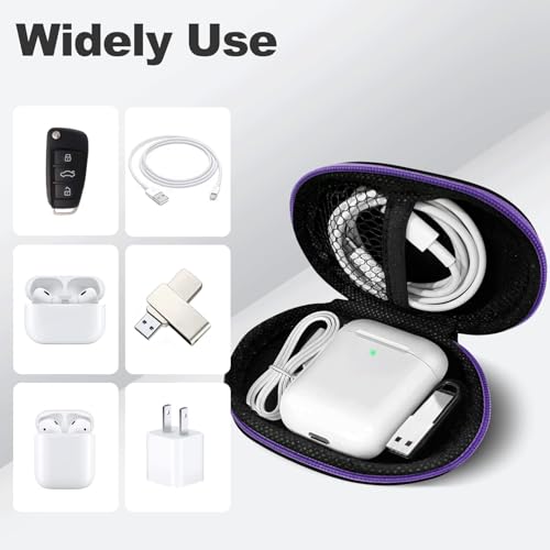 Image of 2Pack Oval Earbud Case Portable EVA Carrying Case Storage Bag Cell Phone Accessories Organizer with Carabiner for Earphone, Earbud, Earpieces, SD Memory Card, Camera Chips, Black /Purple