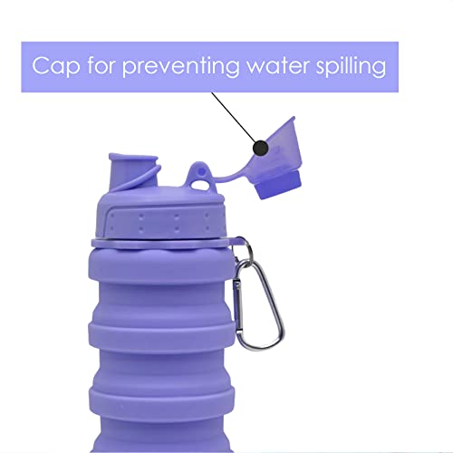 Image of Kiditos Expandable Silicone Sipper Water Bottle, Foldable Bottle for Kids for Sports, Trekking, Cycling, Gym, School Water Bottle with Snap Hook, Purple