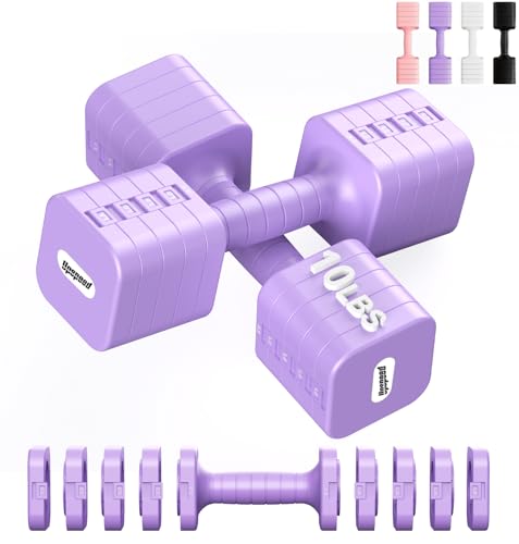 Adjustable Dumbbell Set for Women Men, 10 lb Each, Purple