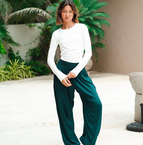 Image of Lotus and Luna Women's Harem Pants Thai Pants for Beach & Lounge High Waisted Flowy Boho Pants Genie Pants Yoga Pants