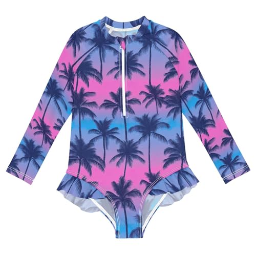 Girls Long Sleeve Swimsuit UPF 50+ Rashguard Swimwear One Piece Bathing Suit for 3-12