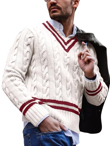 Makkrom Mens V Neck Pullover Sweaters Ribbed...