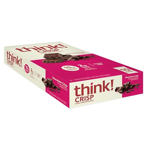 think! Protein Bars, High Protein Snacks, Gluten Free, Kosher Friendly, Chocolate Crisp, 10 Count (Packaging May Vary)