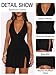 MIYIEONZ Women Sexy Halter Deep V Neck Ruched Bodycon Dress Summer Side Slit Mesh Hem Cocktail Club Party Going Out Small Black Short Mini Dresses
