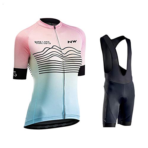 LDLXDR Maillots de Cyclisme Femme- Maillot de Cyclisme à Manches Courtes pour Femme, Coussin 9D Antichoc, séchage Rapide, Respirant,Pink-2,XS Cover