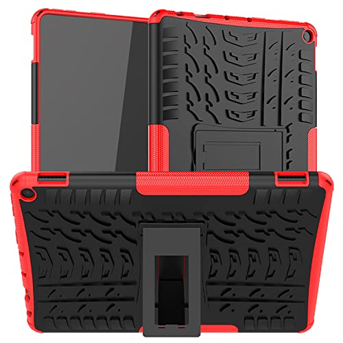 For Amazon Fire HD 10 Tablet And Fire HD 10 Plus Tablet (10.1" Display) (11th Generation / 2021) Shockproof Case, Hybrid [Tough] Rugged Armor Protective Tablet Case With Built-in [Kickstand] - Red